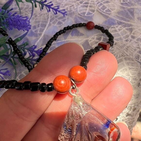 Vintage Art Glass & Genuine Red Jasper Stone Seed Bead Choker Necklace - Picture 10 of 12